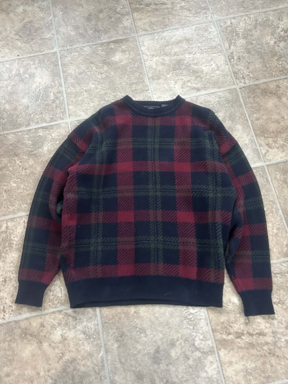 Vintage Woods & Gray 100% Cotton Plaid Knit Pullover Sweater